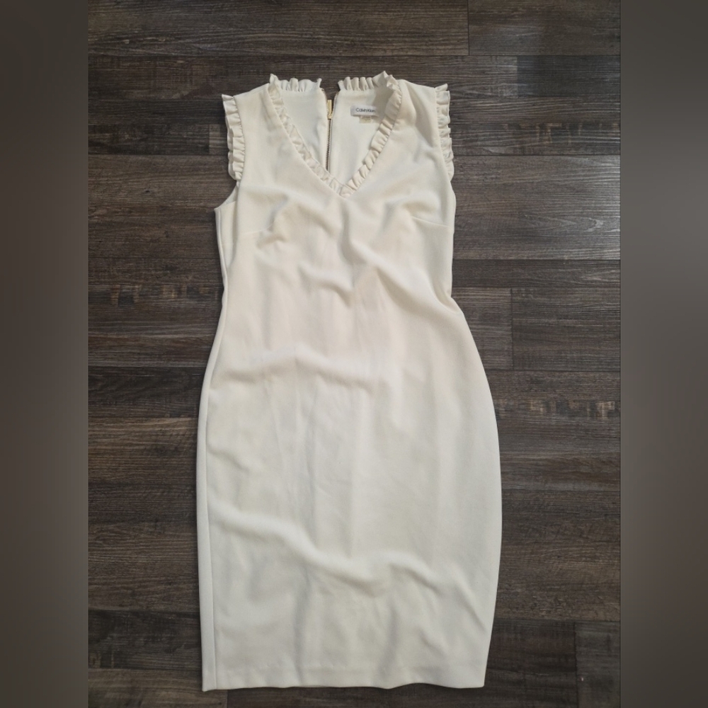 Calvin Klein Cream Ruffle Midi Dress